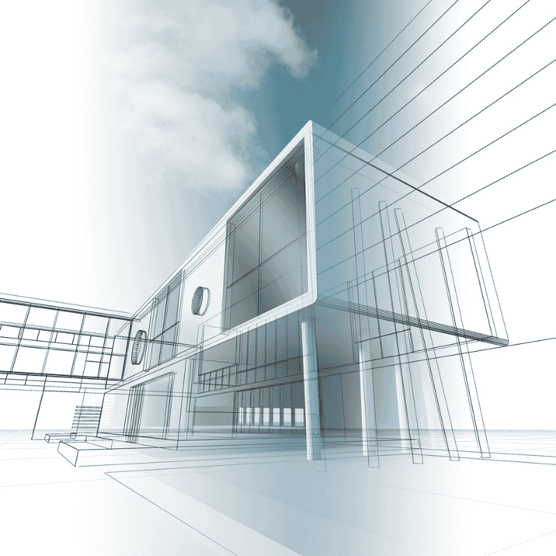 Moderne architektonische Skizze eines Gebäudes als Symbol für Planung und präzise Umbauarbeiten von Umbau Expert