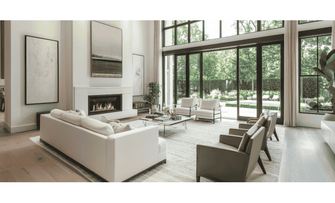 Helles und modern renoviertes Wohnzimmer mit großen Glasfronten und hochwertigem Interior, modernisiert durch Umbau Expert in Südbaden